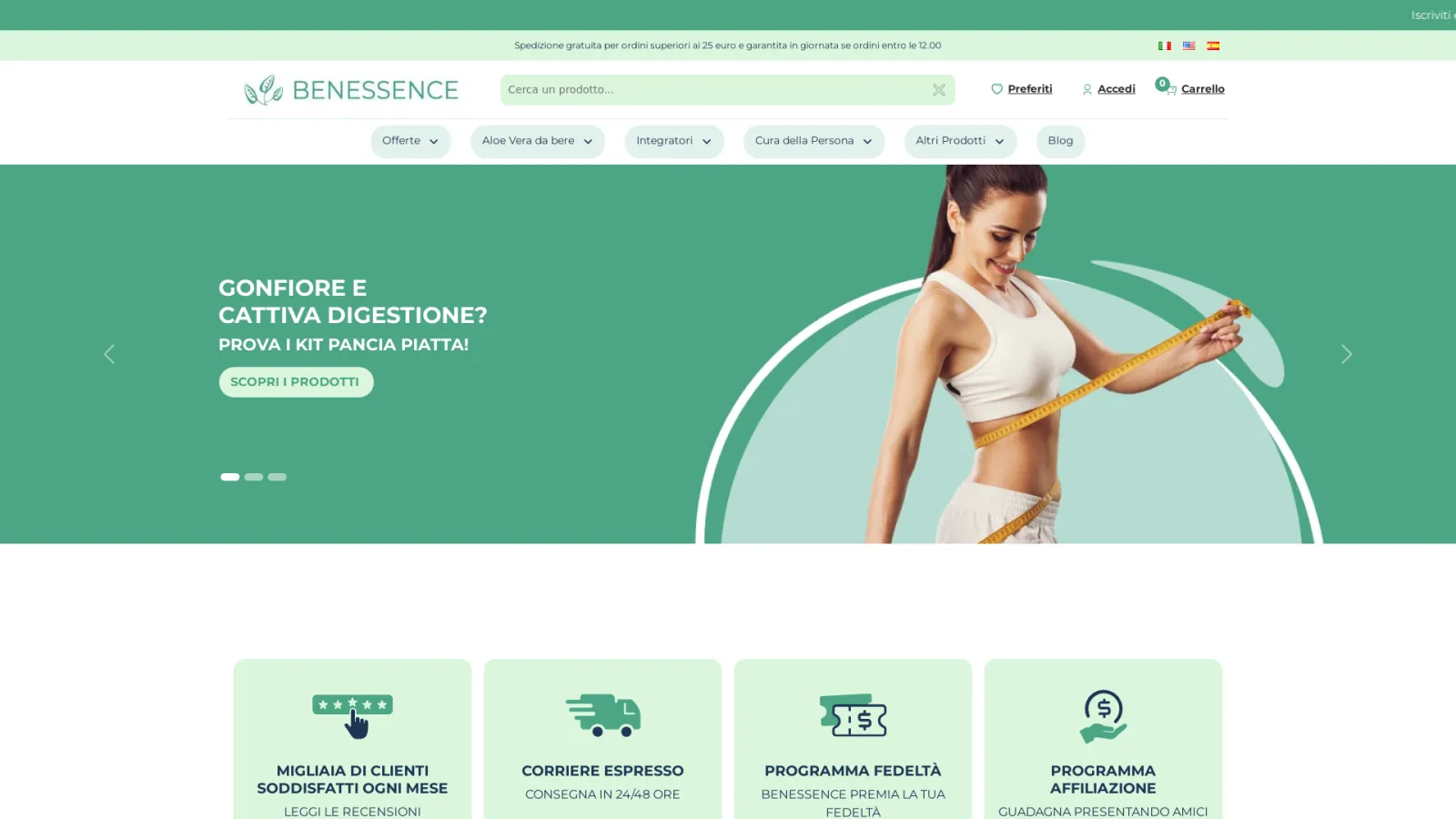 E-commerce WooCommerce di Benessence, prodotti ayurvedici biologici