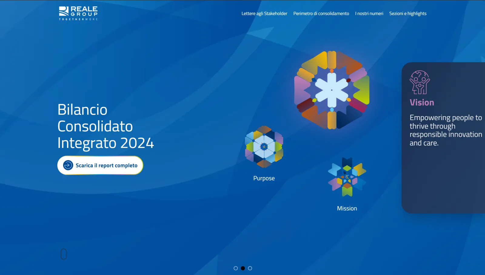 Pagina web dei bilanci del gruppo Reale Mutua, realizzata in React