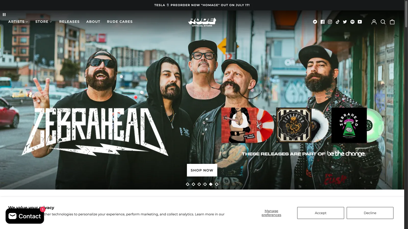 Shop Shopify di Rude Records, etichetta discografica indipendente